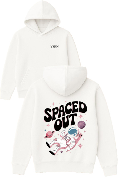 VSRN Hanorac alb supradimensionat cu glugă, cu imprimeu design  "Spaced Out "