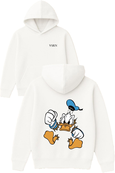 VSRN Hanorac alb supradimensionat cu glugă, cu imprimeu design Angry Duck