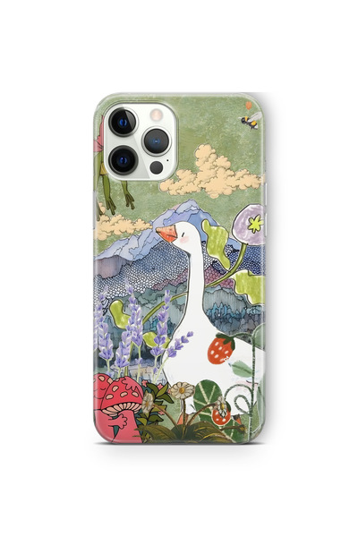 FLAMENKO iPhone 12 Pro Compatible Clear Phone Case with Goose and Nature Illu...