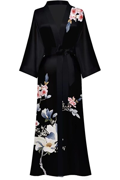 Generic Moreone Women's Silk Kimono Robe - Long Satin Floral Bathrobe Sleepwear Bridesmaid Robe