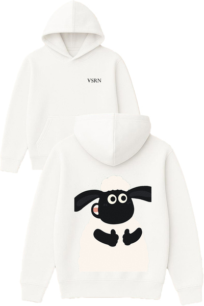 VSRN Φούτερ με στάμπα Sheep Design, υπερμεγέθη, λευκό, με κουκούλα