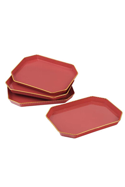 PUFO Set de 4 tăvi dreptunghiulare Gentle pentru servirea aperitivelor, dulciurilor, bomboanelor, 20 x 15 cm, roșii
