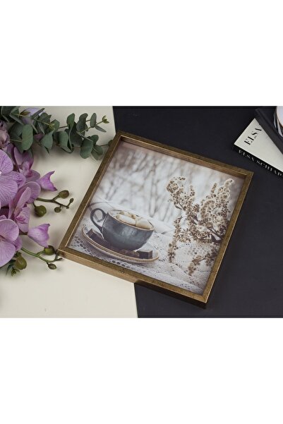 Sembol Decorative Tray with Gold Frame 30X30 cm