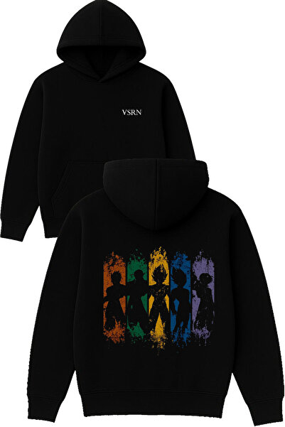 VSRN 5 كاهيرين ديزاين مطبوع قصة فضفاضة سويت شيرت أسود بغطاء رأس