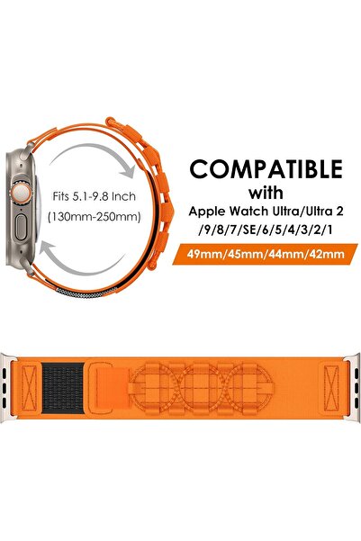 Generic Nylon Replacement Band for Apple Watch Ultra/Series (49/45/44/42mm) Rugged Velcro Woven Stra