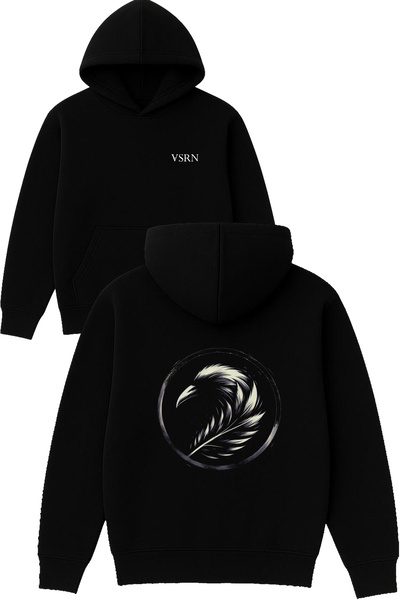 VSRN سترة نصف كوس تصميم مطبوع قصة فضفاضة سوداء بغطاء رأس