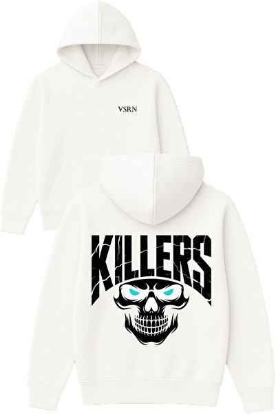 VSRN تصميم كيلرز مطبوع قصة فضفاضة سويت شيرت أبيض بغطاء رأس