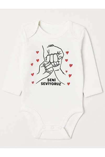 Zekids Baby Cotton Long Sleeve Bodysuit with I Love You Written on It