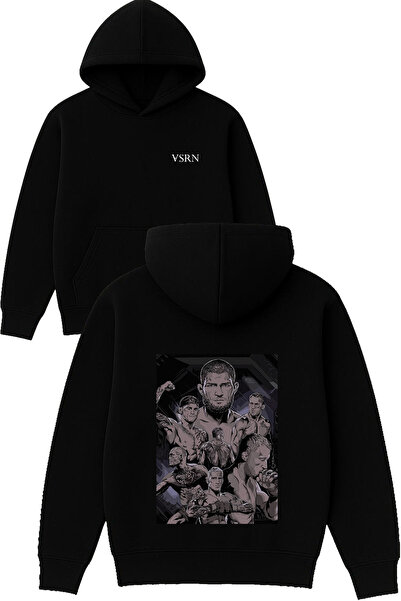 VSRN Ομάδα Khabib Σχεδιασμός με στάμπα Oversize Μαύρο Φούτερ με Κουκούλα