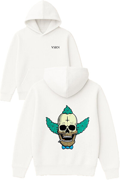 VSRN سويت شيرت بتصميم هيكل عظمي بالياكو مطبوع قصة فضفاضة أبيض بغطاء رأس