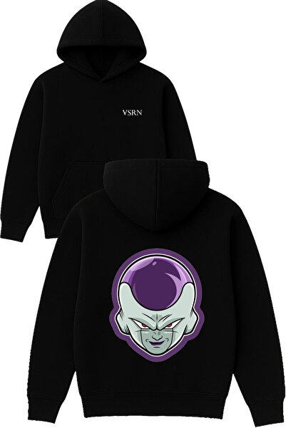 VSRN Hanorac negru supradimensionat cu glugă, cu imprimeu Alien Design