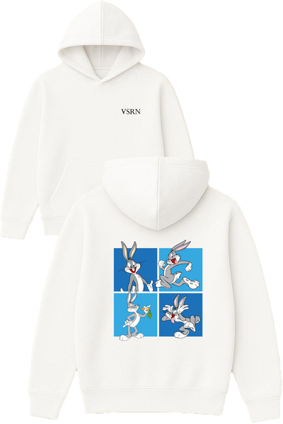VSRN Hanorac alb supradimensionat cu glugă, cu imprimeu Bunny Design