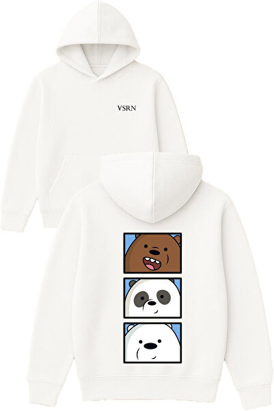 VSRN 3 friends bear Design Hanorac alb supradimensionat cu glugă, imprimat