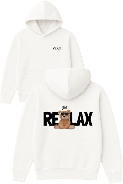 VSRN استرخِ فقط تصميم مطبوع قصة فضفاضة سويت شيرت أبيض بغطاء رأس