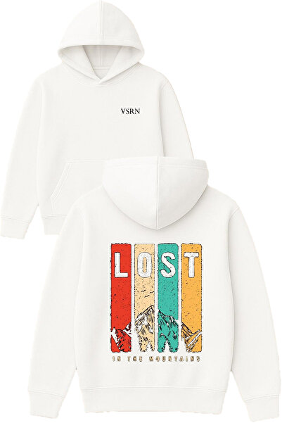 VSRN سترة لوست داج ديزاين مطبوع قصة فضفاضة باللون الأبيض بغطاء رأس