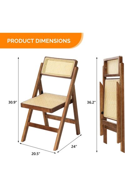RIDGE VINGLI 2 Pack Rattan Wooden Folding Chair, Walnut, Set of 2