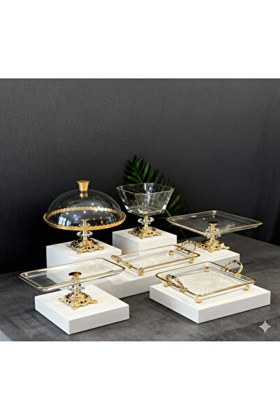 ÇNR Home Collection 6 Parça Döküm Ayaklı Yaldız Detaylı Sunum Seti