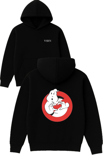 VSRN تصميم كلب في قلب مطبوع قصة فضفاضة سويت شيرت أسود بغطاء رأس