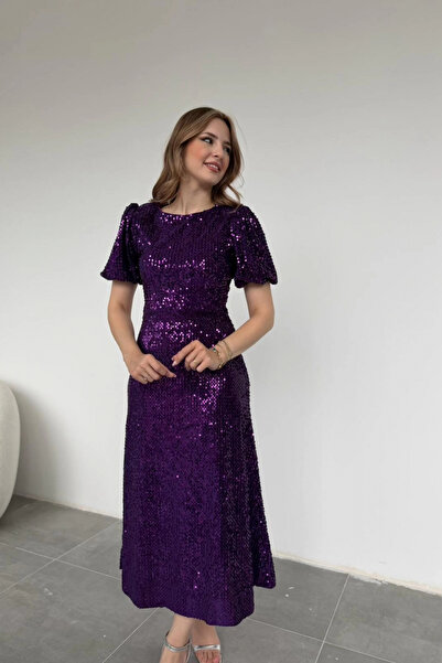 HELİS BUTİK Rochie mov cu paiete strălucitoare