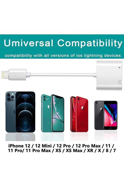 Other [Apple Certified] iPhone Lightning Dual Headphone Splitter & Charger Cable 2-in-1 AUX - White