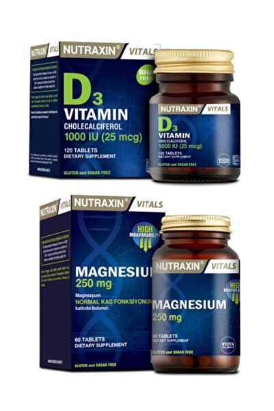 Nutraxin Magnesium 250 mg 60 Tablet + Vitamin D3 1000 IU 120 Tablet
