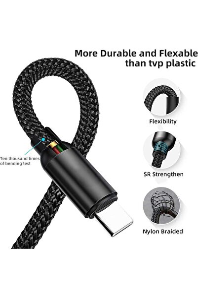 Sisyphy Nylon Braided Charging Cable for Microsoft Surface (45W 15V 3A USB-C, Black, 6ft)