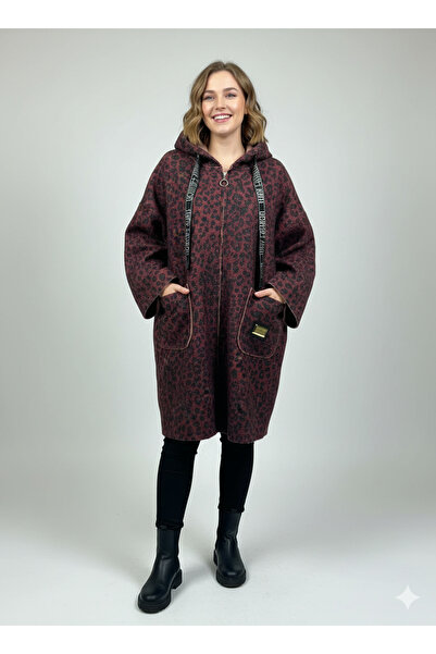 CELTMODA Women's Hooded Zippered Leopard Patterned Pocket Boucle Cardigan Coa...