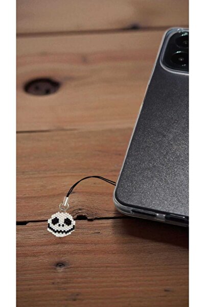 SEARD تعليقة هاتف يدوية الصنع على شكل جمجمة من خرز ميوكي - تعليقة الهالوين