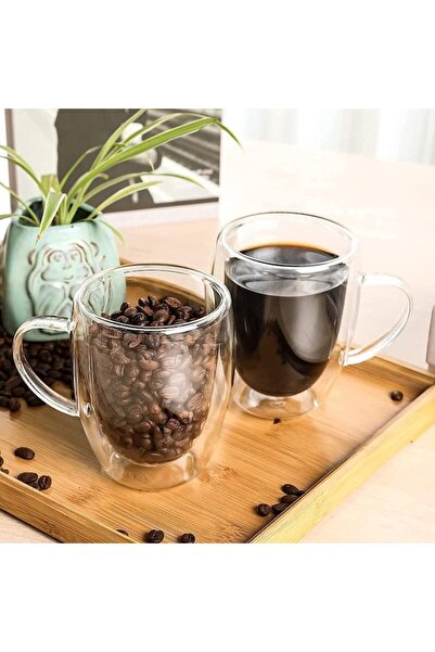 Aurov Set of 6 Heat-Resistant Glass Tea and Coffee Mugs, Cold/Hot Drinks, Double Walls, 350ml