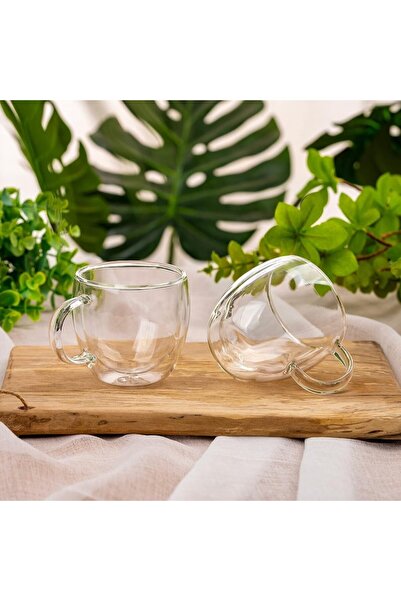 Aurov Set 4 Cani pentru Ceai si Cafea din Sticla Termorezistenta, Bauturi reci/calde, Pereti Dubli, 245ml