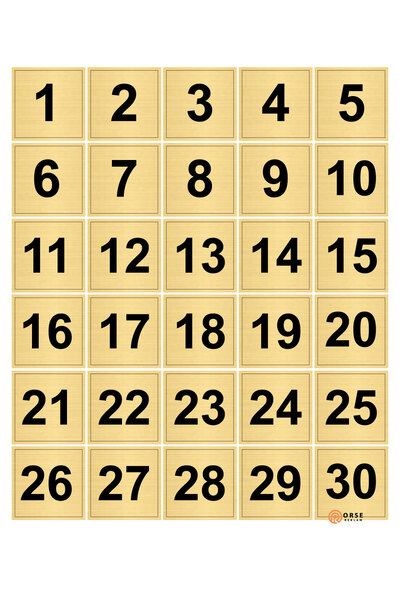 Orse Reklam Cabinet Table Number Gold 1-30 (4X4Cm)