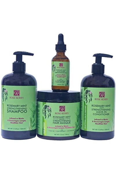 MiLi مجموعة إكليل الجبل والنعناع من آر بي أورجانيكس - زيت، شامبو، بلسم، قناع لتقوية الشعر