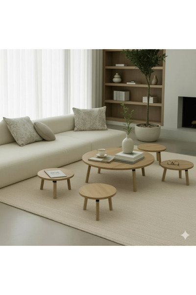 terndat طقم طاولات ضيافة ارضي خشبي مع 4 طاولات خدمة - بتصميم فاخر وأنيق