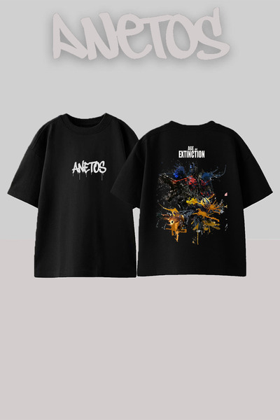 Anetos تي شيرت أسود كبير الحجم من القطن مطبوع عليه تصميم ترانسفورمرز
