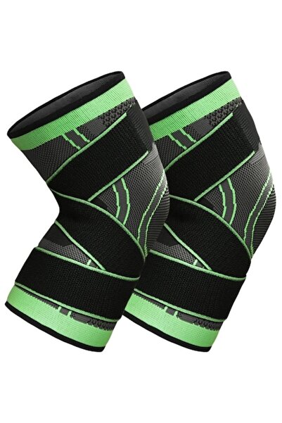 OEM Set of 2 elastic knee braces with adjustable straps, Black/Green, Size L