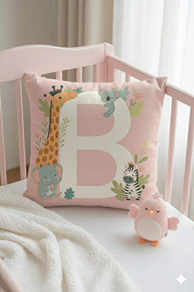 ALAMODECOR Husă pentru pernă pentru cameră pentru fete, cu două fețe, digitală, cu imprimeu de culori roz, litera B