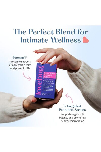 lovebug PROBIOTICS Yeast + Vaginal pH Support | Multi-Strain 50 Billion CFU | 60 Capsules