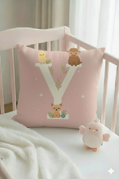 ALAMODECOR Husă pentru pernă pentru cameră pentru fete, cu două fețe, digitală, cu imprimeu de culori roz, litera Y