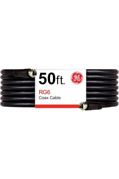 GE كابل فيديو محوري RG6 بطول 15 مترًا (33600)، أسود، موصلات من النوع F