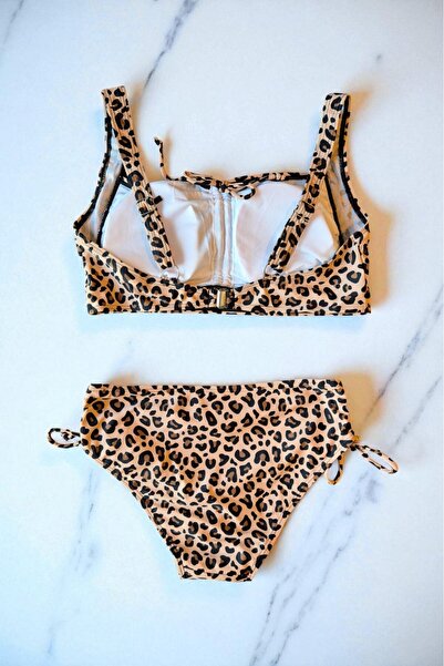 embody Women's swimsuit, 2 pieces, bustier bra and classic bottom, brown animal print, 5002