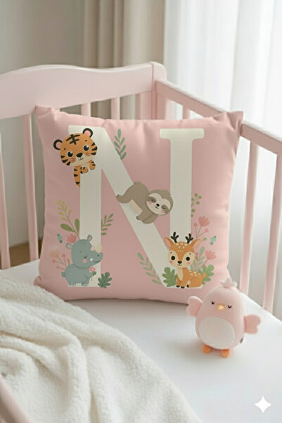 ALAMODECOR Husă pentru pernă pentru cameră pentru fete, cu două fețe, digitală, cu imprimeu de culori roz, litera N