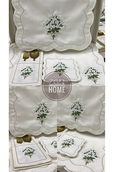 ZGNHome 19 Piece Embroidered Daisy Beige American Dinner Set for 6 People