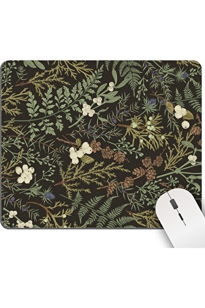 Other وسادة ماوس مربعة - تصميم نباتي أخضر عتيق، قابلة للغسل، غير قابلة للانزل...