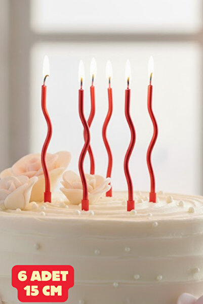 Baloncu Nene Metalik Kırmızı Kıvrımlı 15 Cm Pasta Mumu Çoklu Paket Doğum Günü...