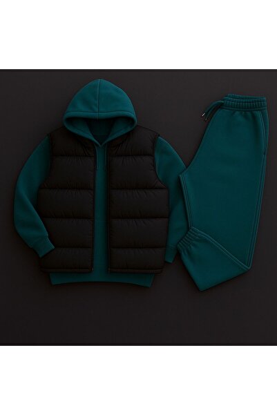 Combineman35 Men's 3-Piece Combination Set (Hooded Sweatshirt + Sweatpants + Puffer Vest)