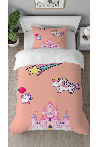 GREENDECOR Unicorn Star Patterned Digital Printed Special Design Single Children's Duvet Cover Set Without Sheets