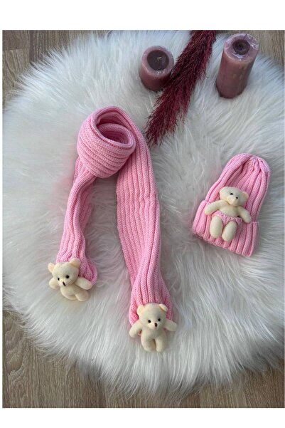 EXTRAÇARŞI Girl's Teddy Bear Scarf Beanie Set 4/14 Years
