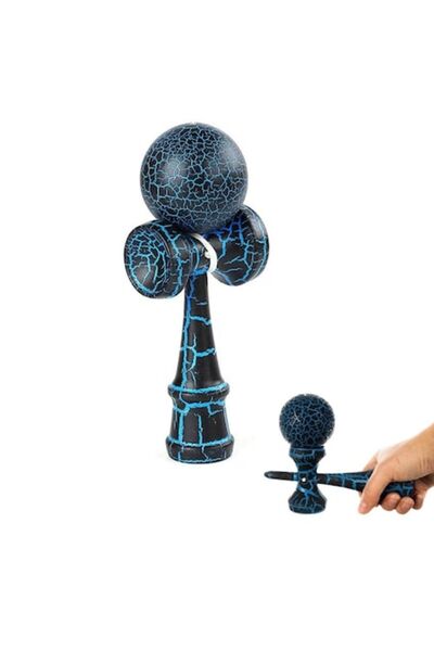 OEM Kendama- Jucarie din Lemn, 18 cm, Model Cracked Negru-Albastru