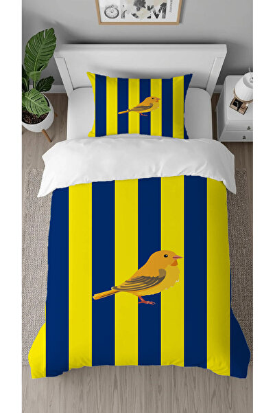 GREENDECOR Canary Yellow Navy Blue Patterned Printed Special Design Single St...