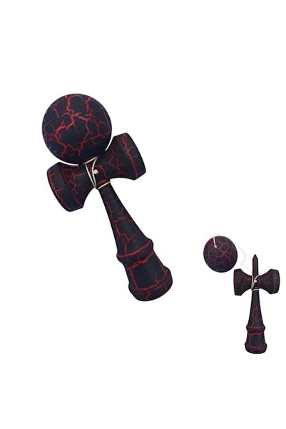 OEM Kendama - Ξύλινο παιχνίδι, 18 cm, μοντέλο Cracked Μαύρο-Κόκκινο